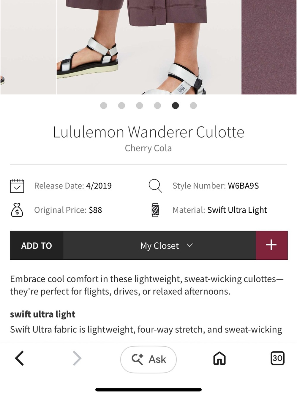lululemon athletica Wanderer Culotte - Cherry Cola Plum - Picture 5 of 10